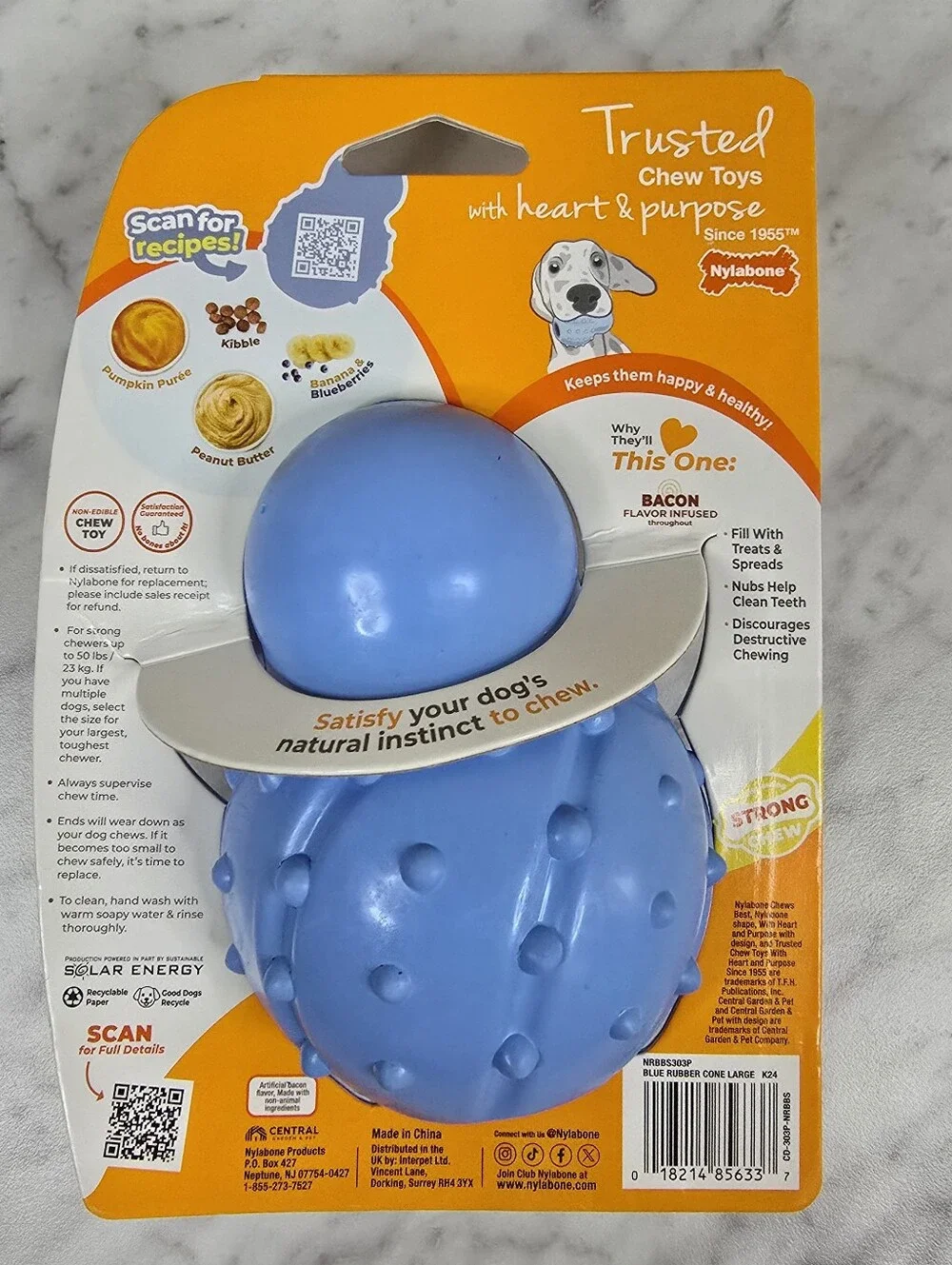 Nylabone Bacon Treatin' Cone Treat Dispensing Durable Chew Toy, Size Large
